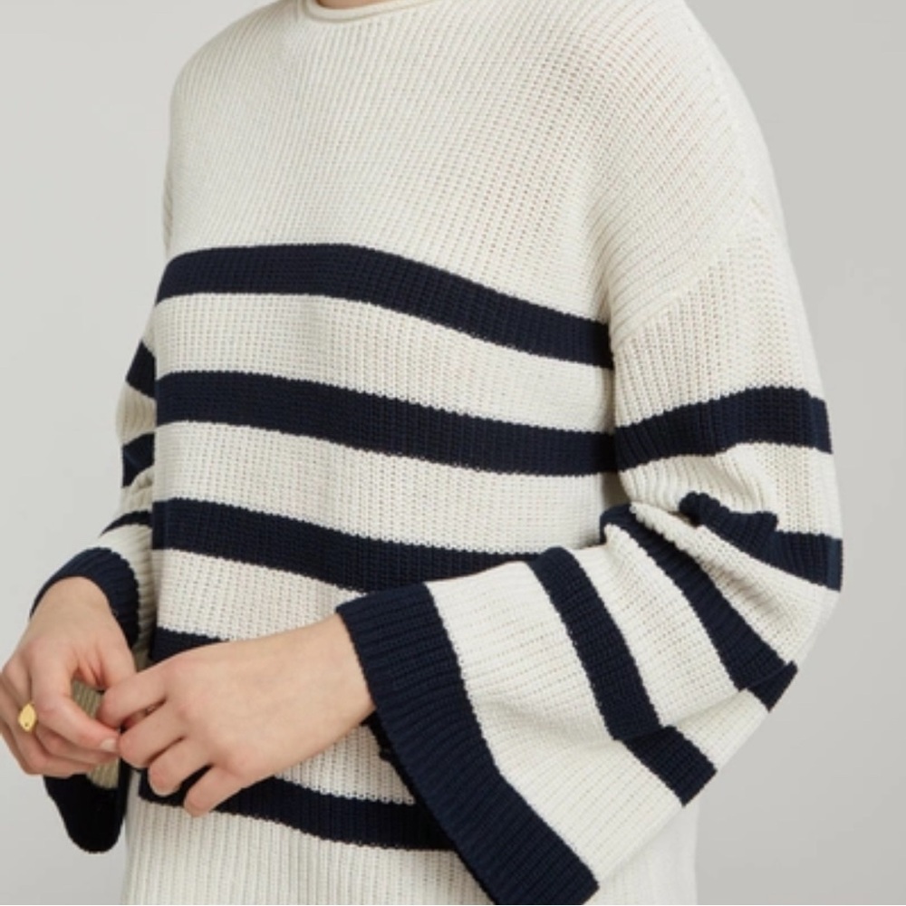 FRAME  Bateau Sweater MARINER STRIPED ORGANIC COTTON JUMPER IN WHITE
